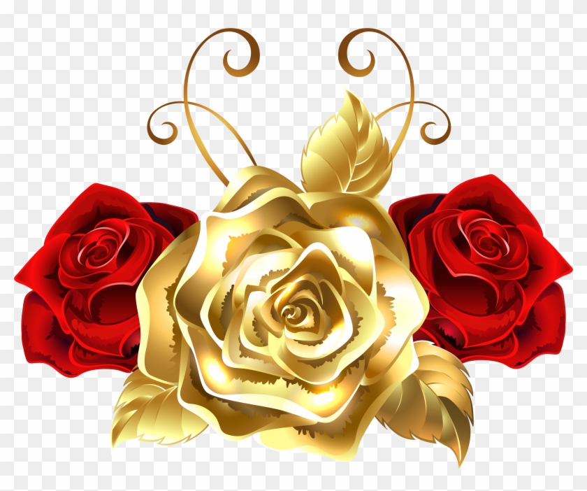 Gold And Red Roses Png Clip Art Image - Gold And Red Roses Png Transparent Png