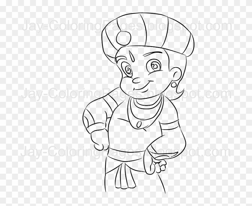 Chota Bheem Coloring Page Line Art By Jay - Drawing Of Cartoon Chota Bheem Clipart