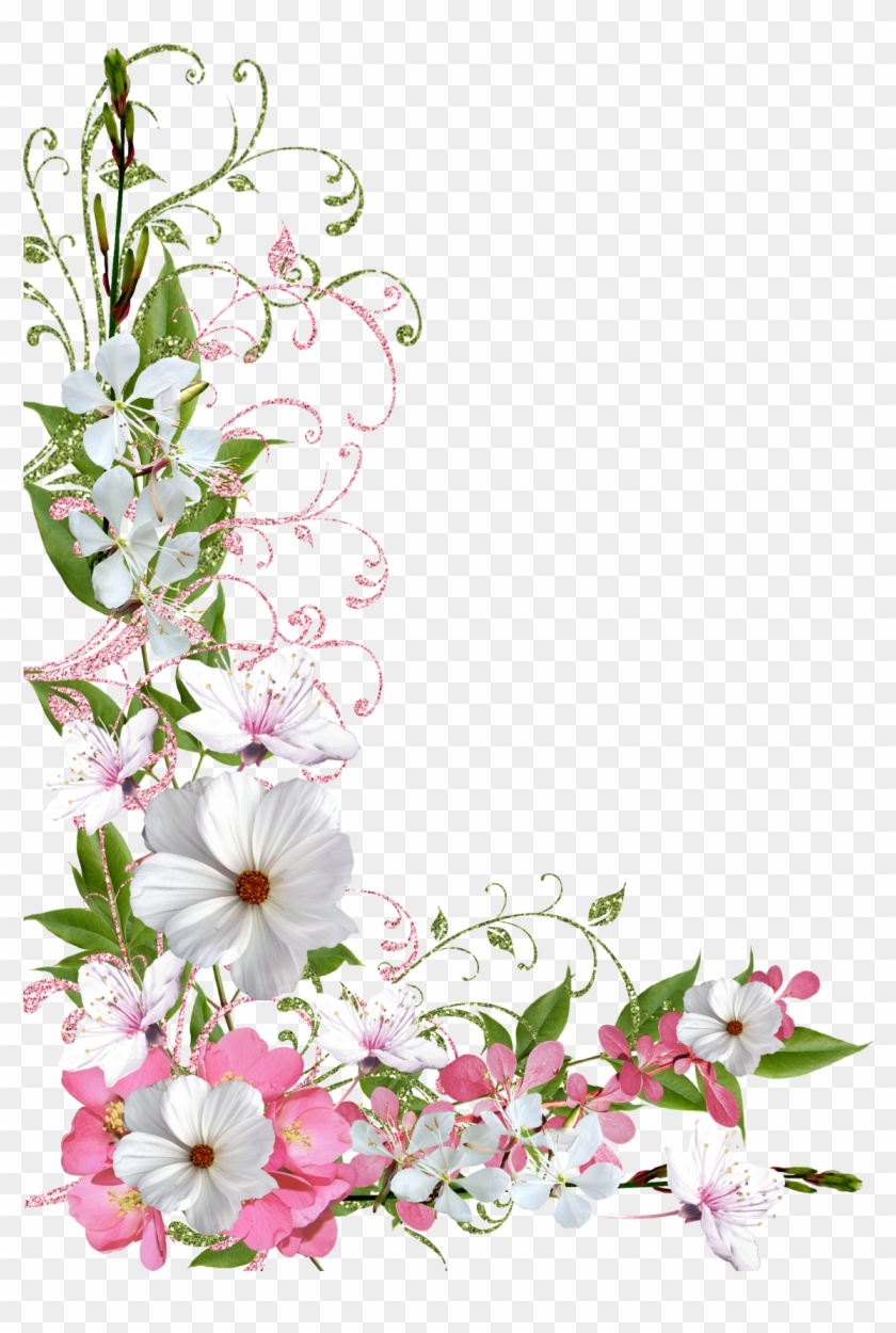 Flower Border Clipart, Flower Frame, Pink And Green, - Png Download