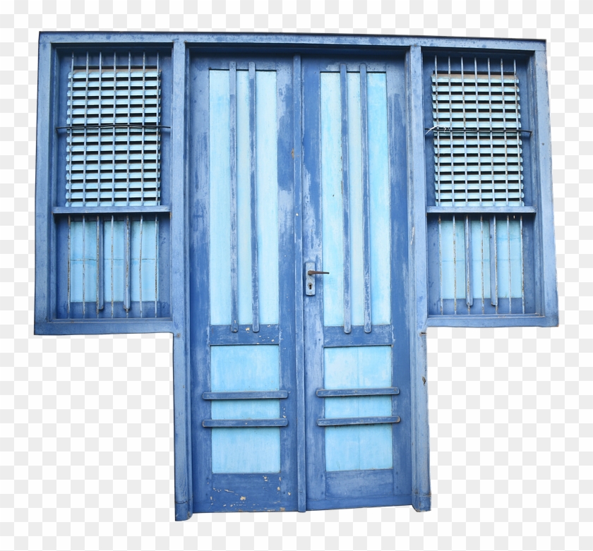 Door, Front Door, Old, Weathered, Blue, Window - Window Clipart