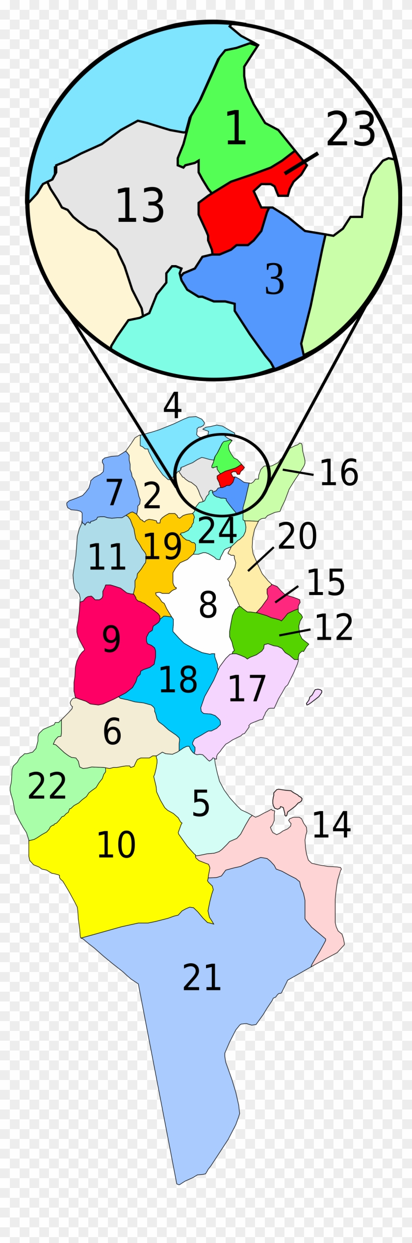Tunisia Administrative Divisions Map - Tunisia Governorates Clipart #5204484