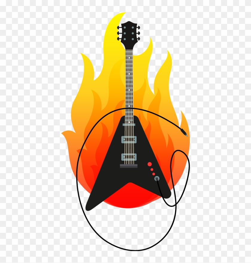 Electric Guitar Sticker With Flame - Fuego Con Guitarra Png Clipart #5205456