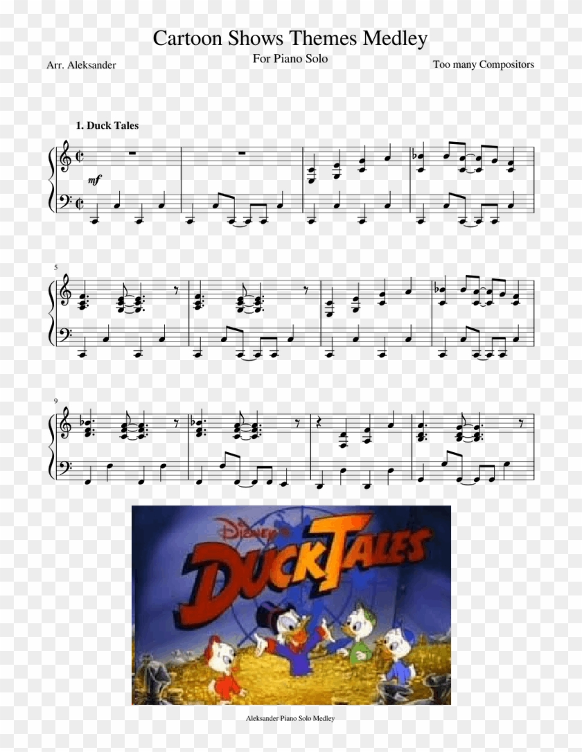 Cartoon Shows Themes Medley Sheet Music For Piano Download - Serotonin Childhood Meme Clipart