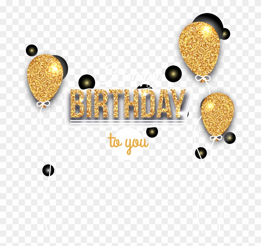 #happybirthday #birthday #balloons #golden #black #commemoration - Happy Birthday Text Png Clipart