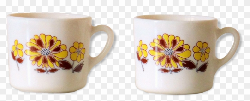 Two Cups Sovirel France, Pyrex Décor Of Flowers Vintage - Coffee Cup Clipart #5215071