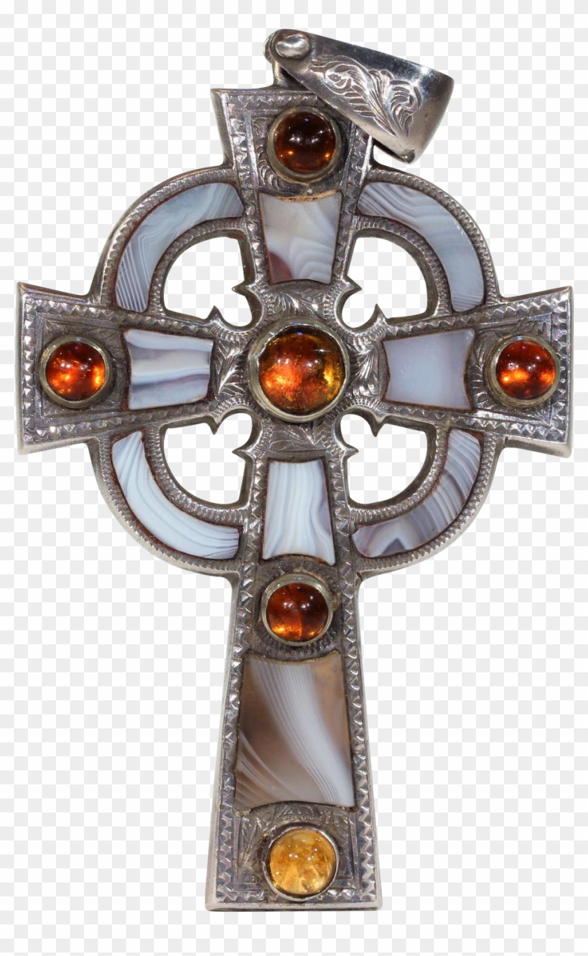 Antique Victorian Scottish Silver Cross Agate And Citrine - Cross Clipart #5215374