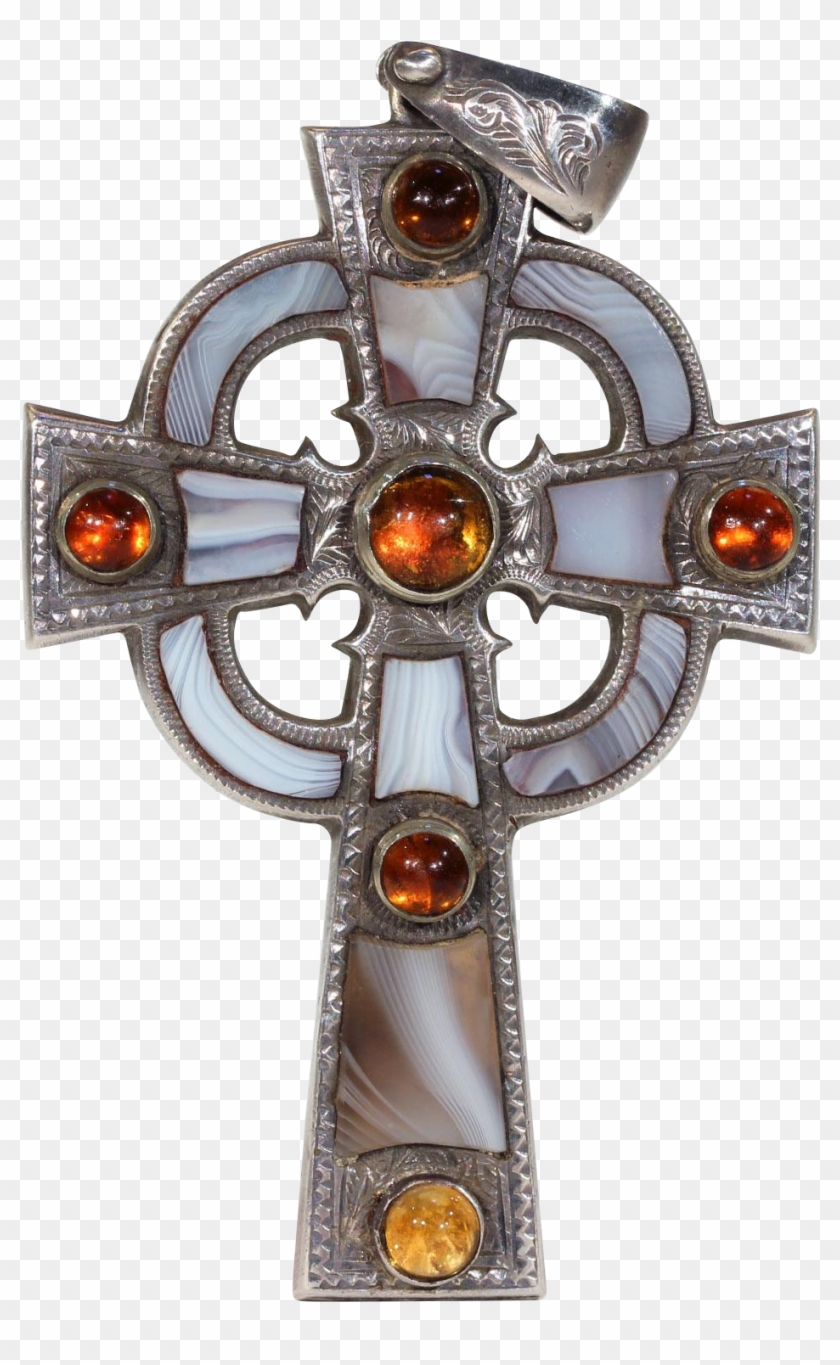 Antique Victorian Scottish Silver Cross Agate And Citrine - Cross Clipart