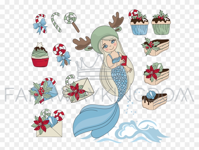 Mermaid Sweet Set Merry Christmas Vector Illustration - Cartoon Clipart #5219057