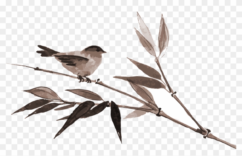 Bamboo Wash Painting Brown Bird Transprent Png - Japanese Cherry Blossom Vector Painting Clipart #5224033