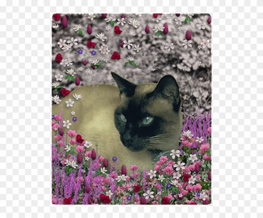 Stella Chocolate Point Siamese Cat In Flowers I Fleece - Cat Clipart #5224733