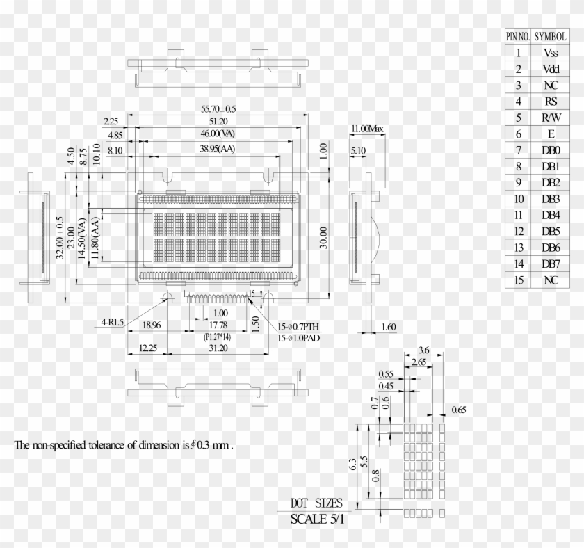 Winstar Longlife Oled Character Display Module - Technical Drawing Clipart #5228116
