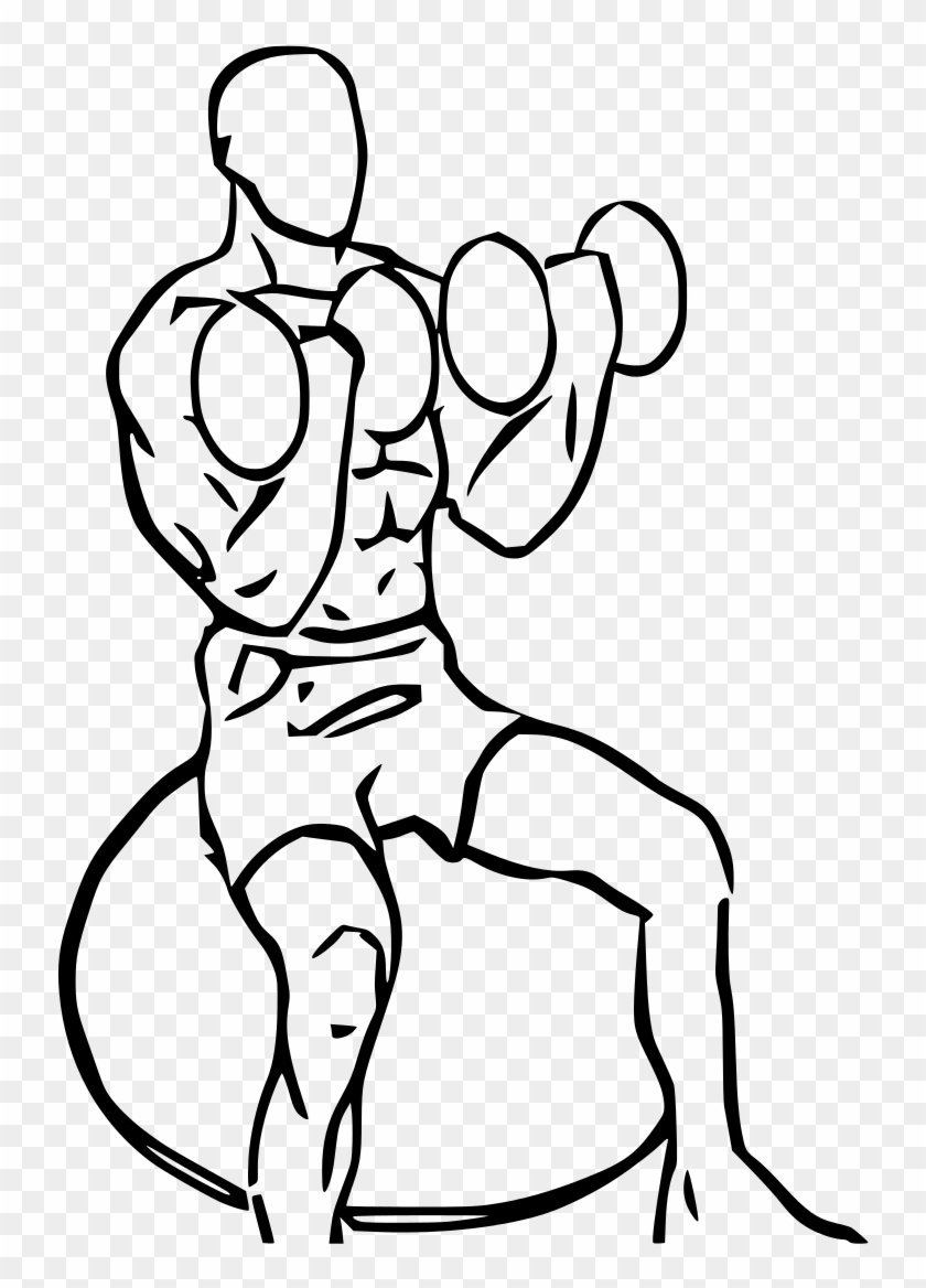 Biceps Curl Seated On Stability Ball With Dumbbell - Standing Dumbbell Curls Drawings Clipart