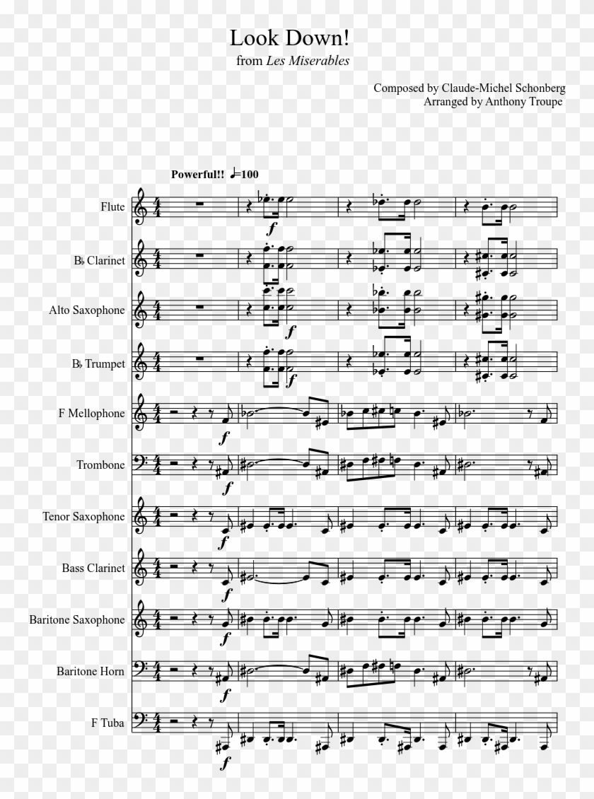 Look Down Sheet Music Composed By Composed By Claude-michel - John Cena Theme Song French Horn Clipart