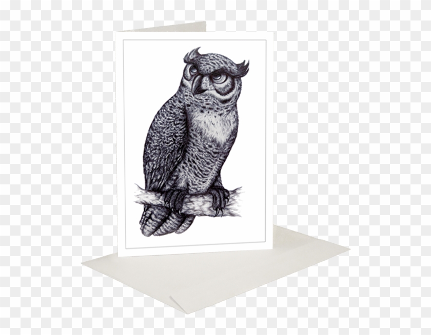 Horned Owl Inkling Greeting Card - Great Horned Owl Clipart