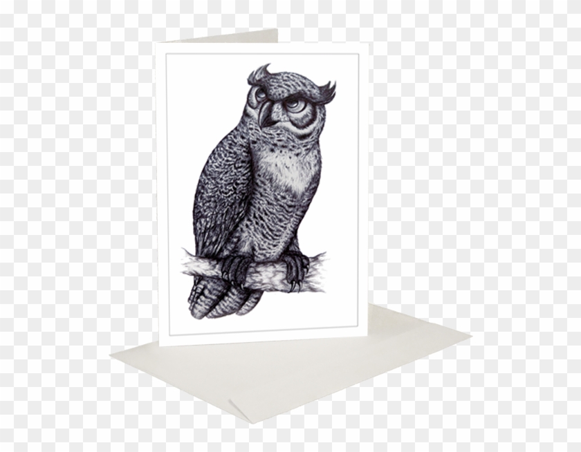 Horned Owl Inkling Greeting Card - Great Horned Owl Clipart #5231797