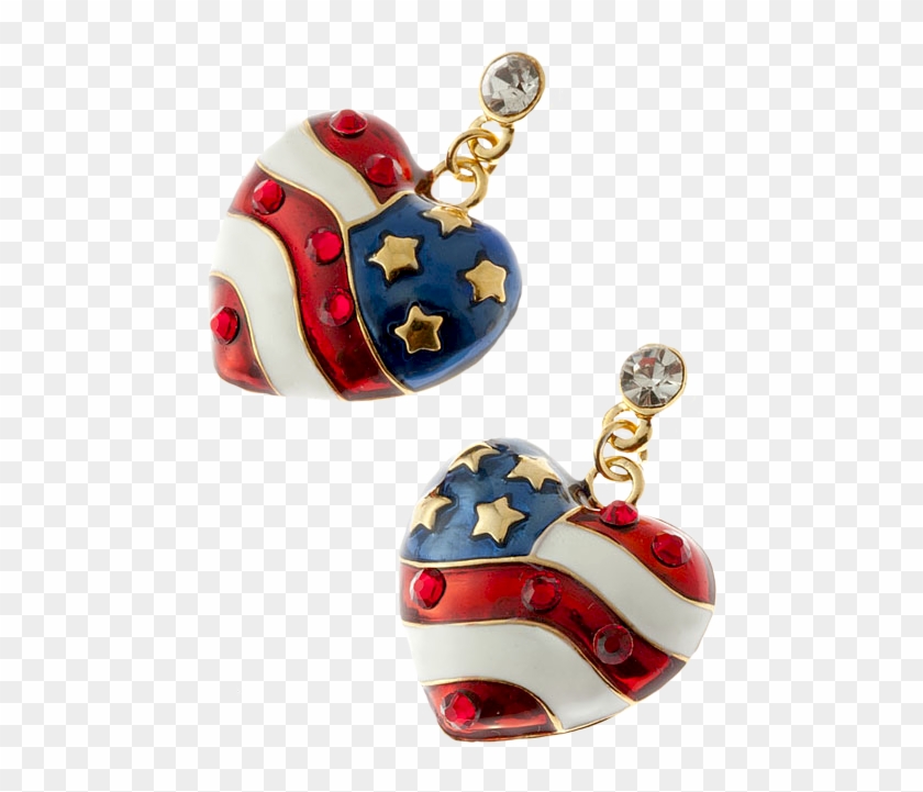 American Flag Heart Shaped Drop Earrings In Red, White - Locket Clipart