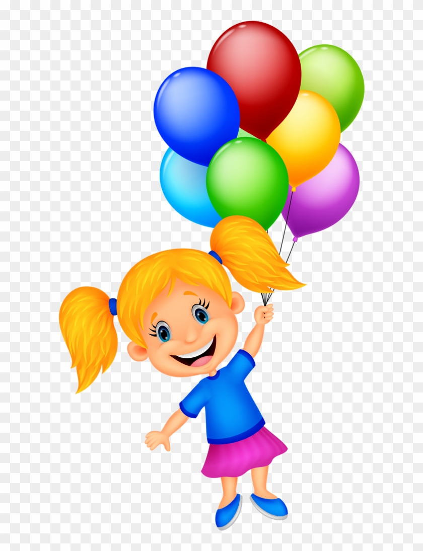 Clipart Aniversário - Girl Holding Balloons Clip Art - Png Download