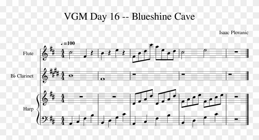 Vgm Day 16 Blueshine Cave Sheet Music For Flute, Clarinet, - Sheet Music Clipart