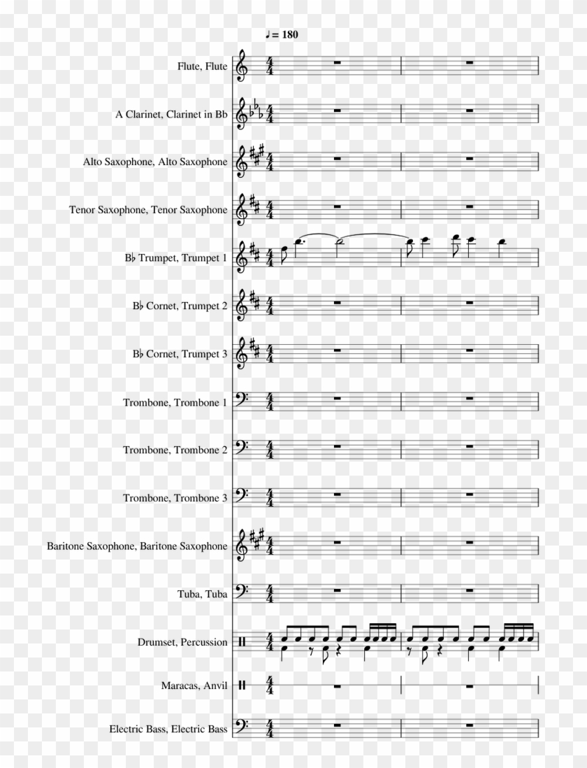 Roaring 20s For Pepband - Lancer's Theme Flute Sheet Music Clipart #5237665