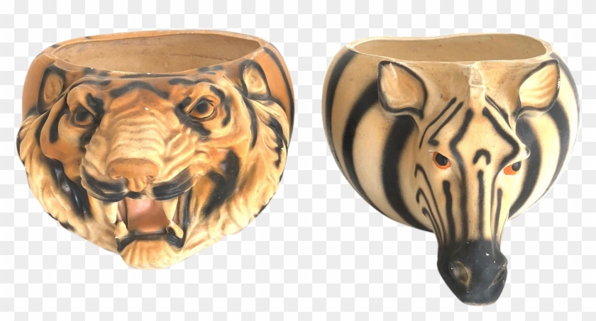 Plaster Composite Tiger And Zebra Head Zoo Planters - Boar Clipart #5240815