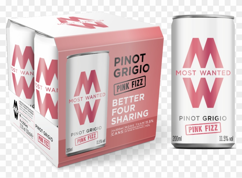 Pinot Grigio Pink Fizz Cans - Most Wanted Wine Can Clipart