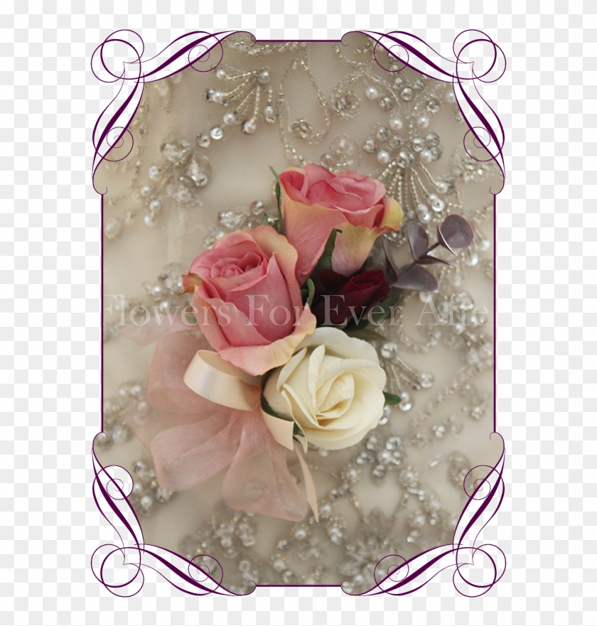 Silk Artificial Rose Pink And Cream Ladies Corsage - Flower Bouquet Clipart #5248486