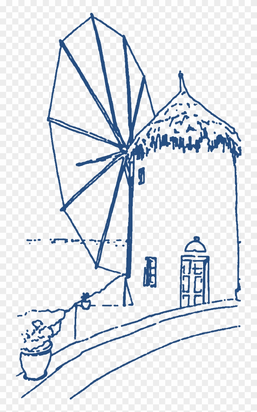 Shop In The Greek Marketplace, Grab A Drink At The - Greek Windmill Drawing Clipart
