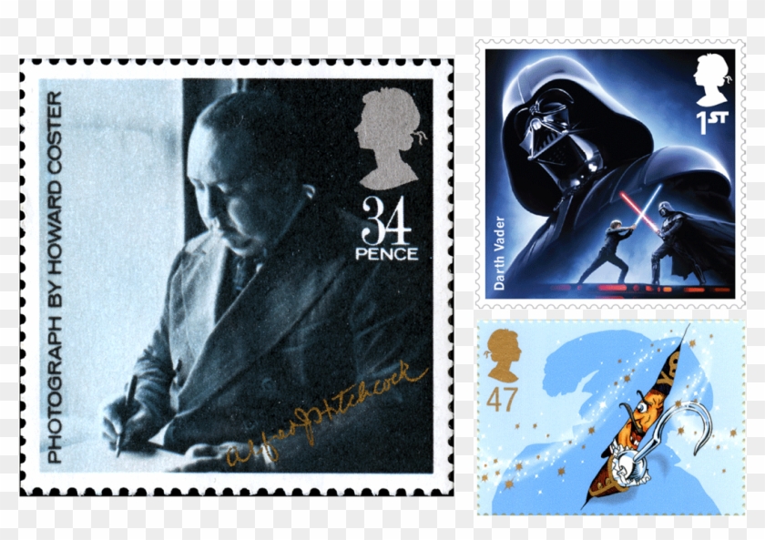 Three Stamps Depicting Alfred Hitchcock, Darth Vader - Star Wars Art Darth Vader Clipart #5257835