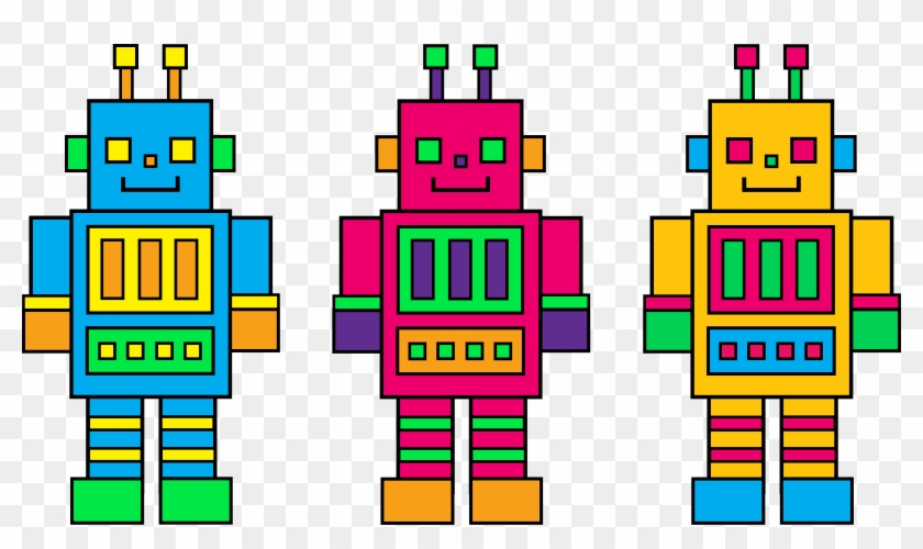 Three Colorful Little Robots - Robot Design Clipart - Png Download