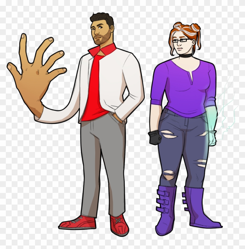 Drawing Of Two People, A Man With His Right Hand Warped - Cartoon Clipart