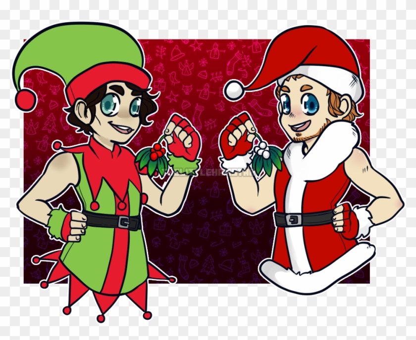 Santa And Elf - Cartoon Clipart