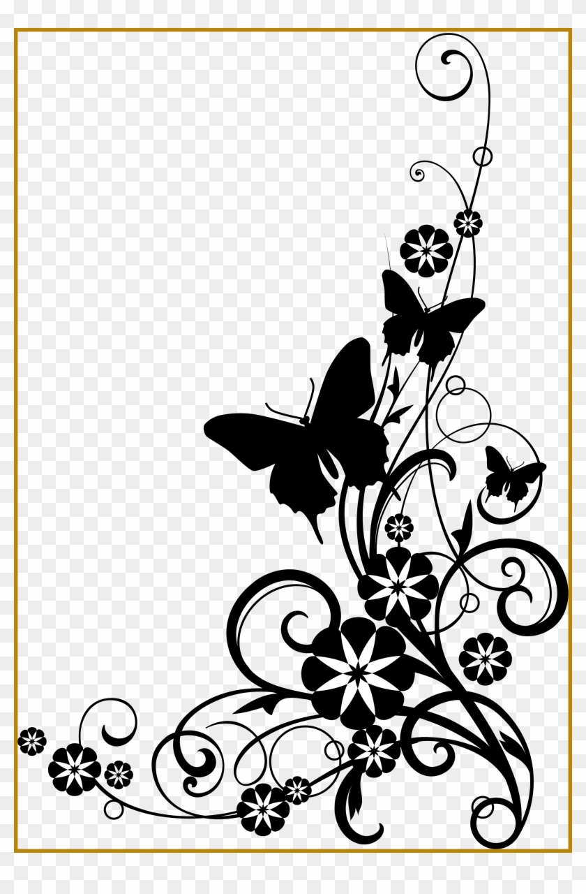 White Drawing Violet - Flowers Clip Art Black And White Border - Png Download #5266156