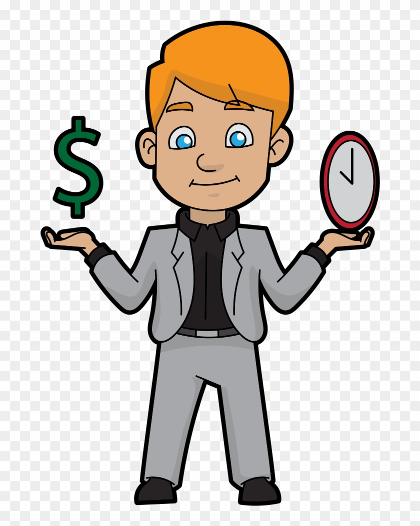 A Cartoon Man Converting Time To Money - Cartoon Clipart