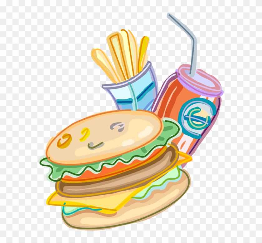 Vector Illustration Of Fast Food Hamburger With French - Food Eating Cartoon Png Clipart
