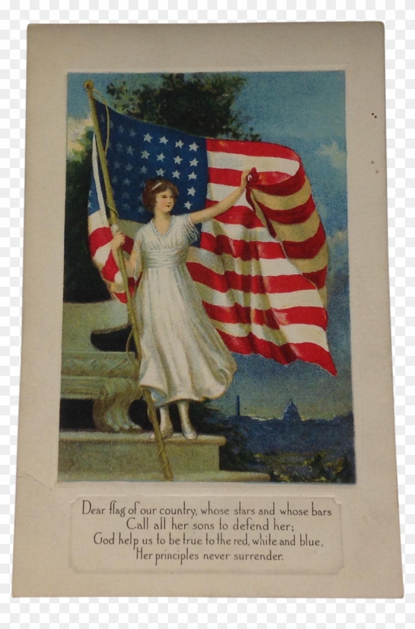 Unused Patriotic Postcard American Flag - High Resolution Vintage Patriotic Clipart #5280805