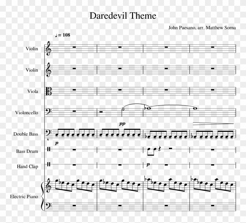 Daredevil Theme Sheet Music Composed By John Paesano, - Daredevil Violin Sheet Music Clipart