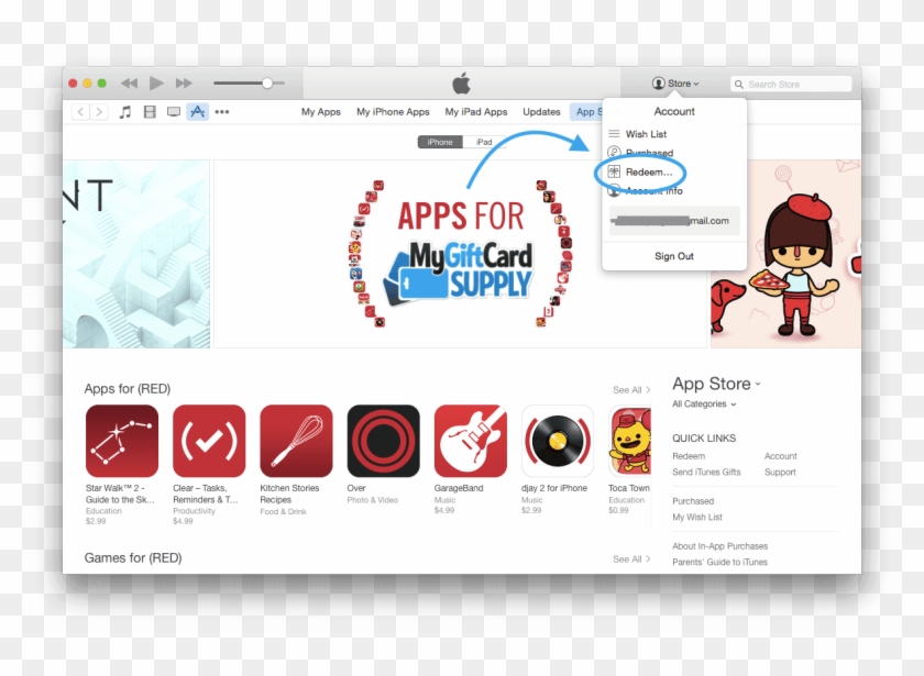 How To Redeem Your Itunes Gift Card Step - Product Red App Store Clipart #5290823