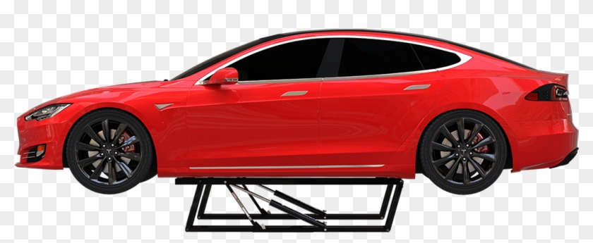 Red Electric Vehicle, A Tesla, On The Xlt Quickjack - Electric Car Lift Clipart #5292786