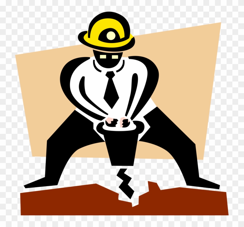 Vector Illustration Of Construction Worker Operates - Illustration Clipart