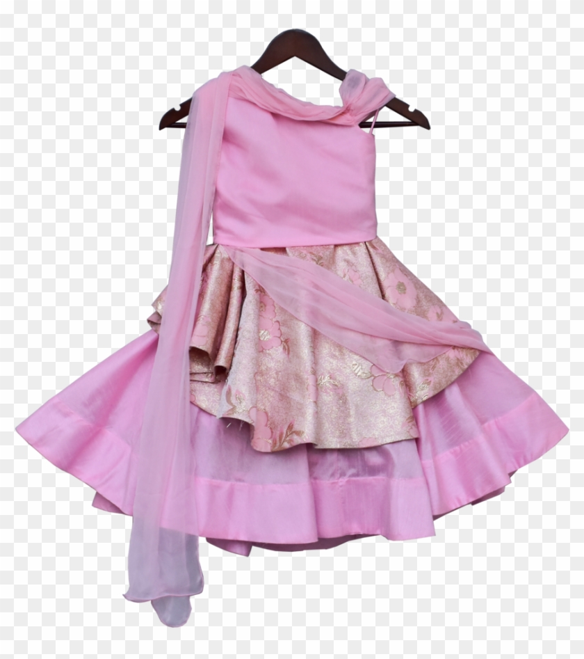 Kids Lehenga - Brocade Drape Lehenga With Chiffon Choli & D Clipart #5299425