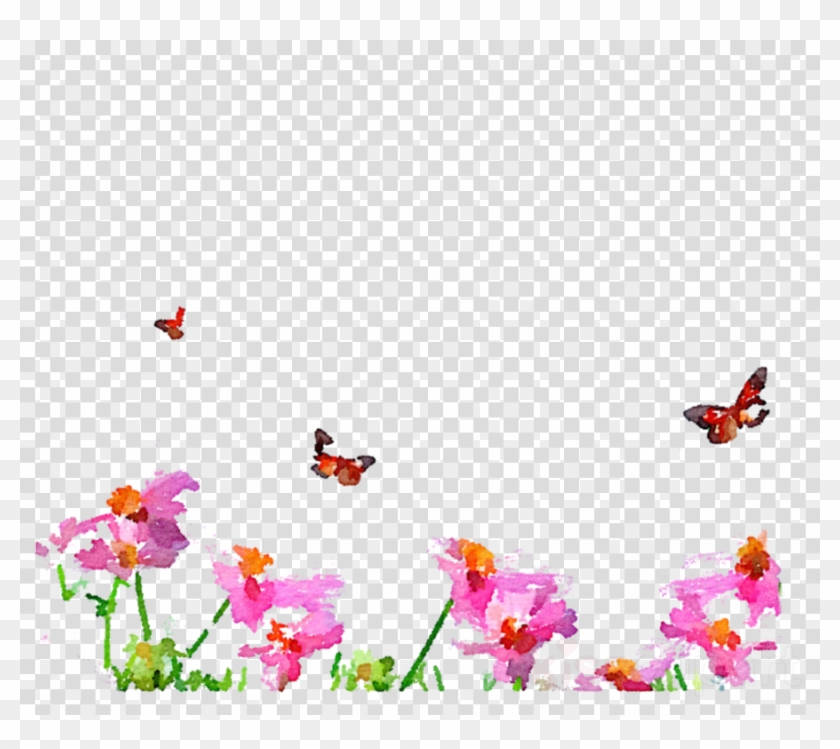 Watercolor Flowers Butterflies Frames Clipart Watercolor - Watercolor Butterfly Flower Png Transparent Png #531982