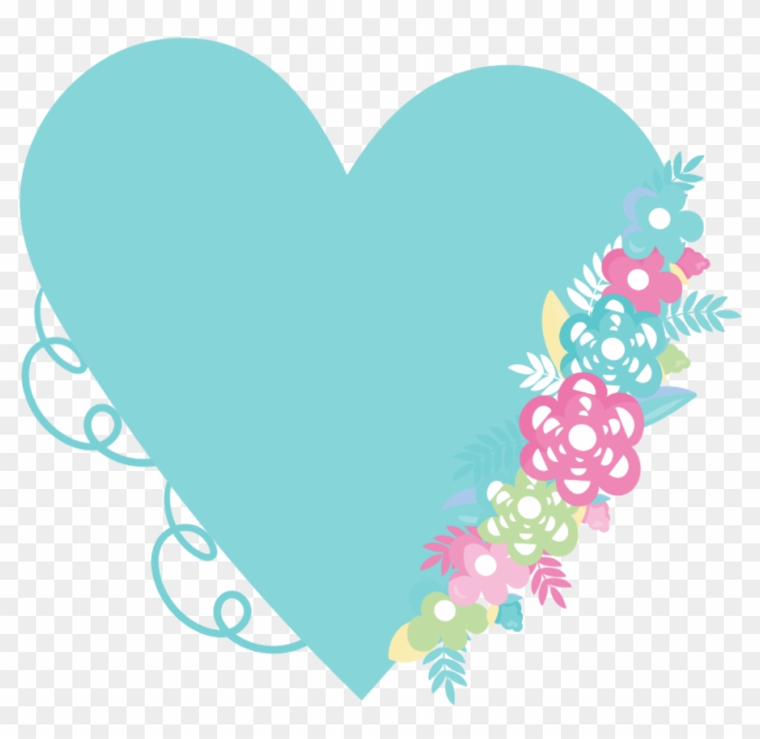 Corazon Flores Stikers Color Celeste - Corazon De Flores Png Clipart