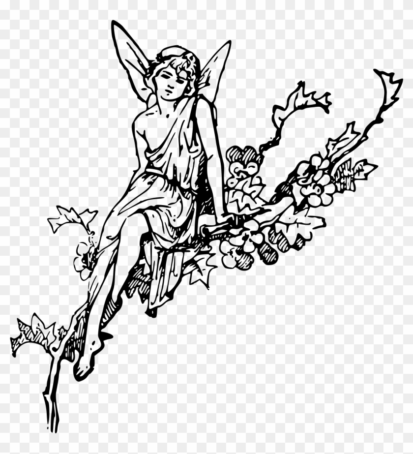 Big Image - Fairy Drawing Black And White Clipart