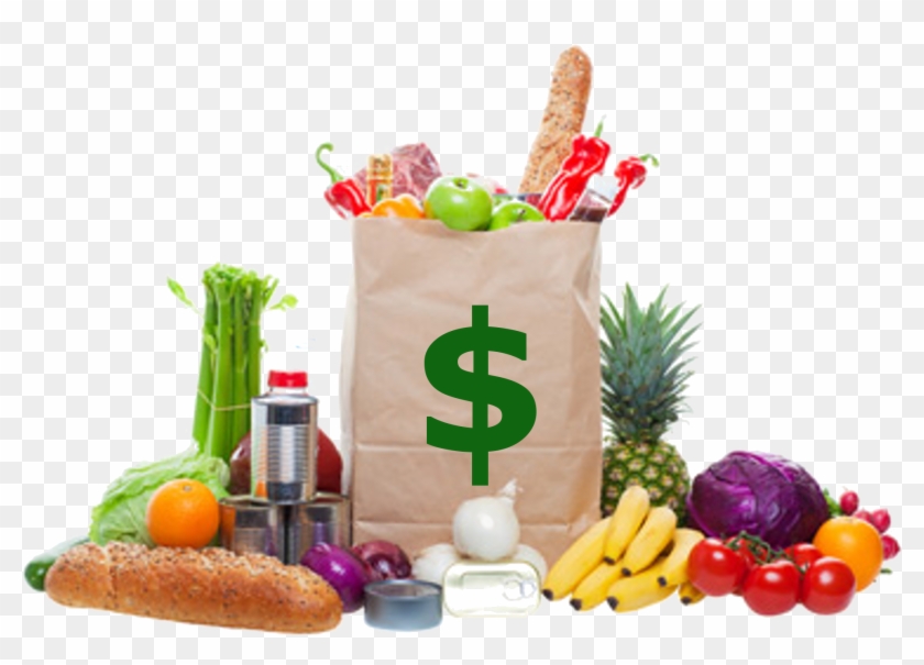 A Brown Paper Bag Is Full Of Groceries And Surrounded - Bag Of Good And Bad Food Shop Clipart