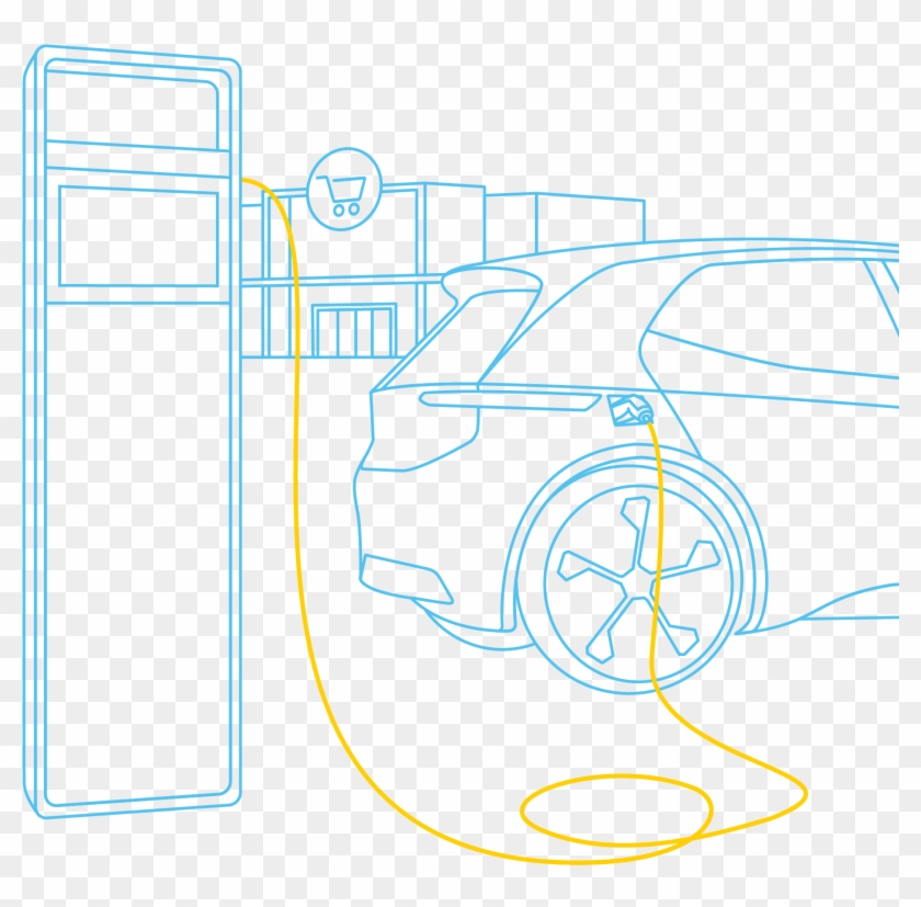 Vehicle Is Charged In The Car Park Of A Supermarket - Technical Drawing Clipart