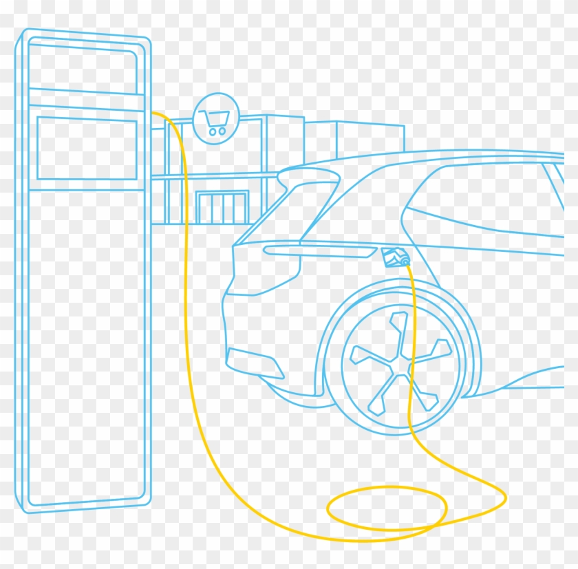 Vehicle Is Charged In The Car Park Of A Supermarket - Technical Drawing Clipart #5302702