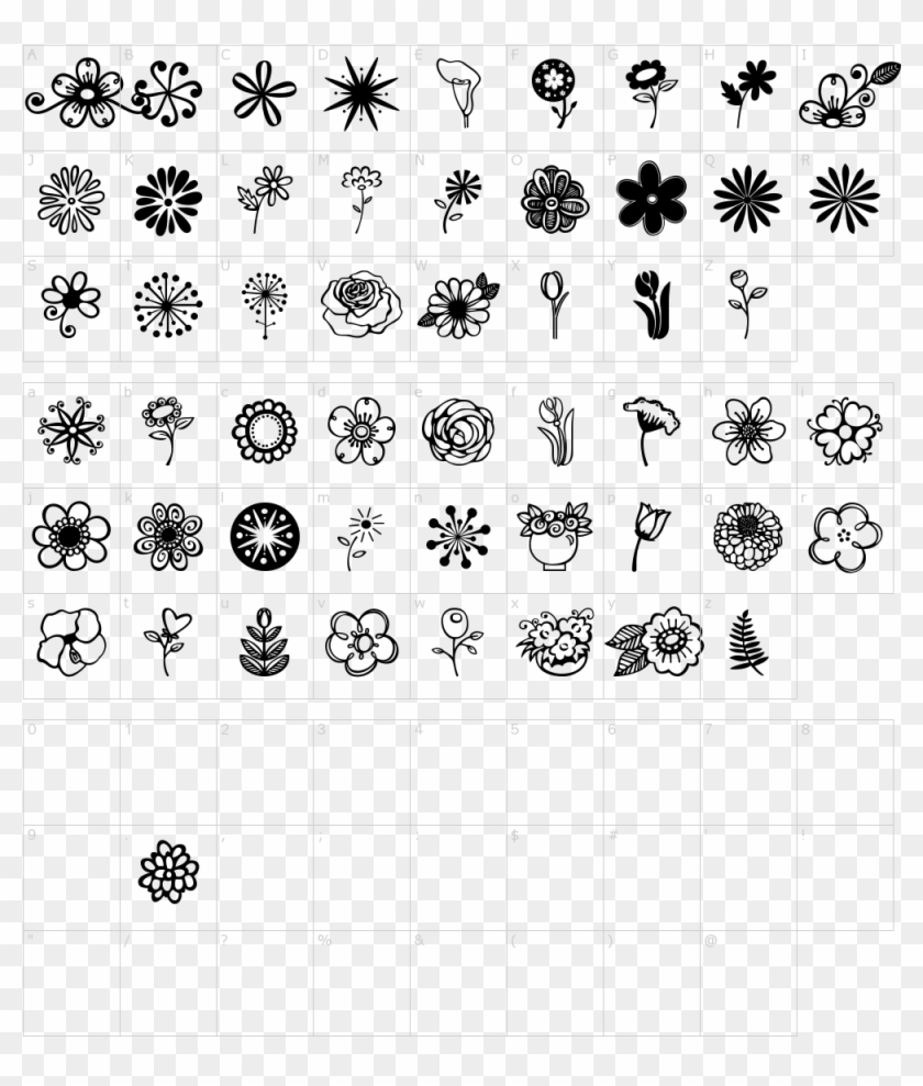 Font Characters Characters Janda Flower Doodles Font - Small Flowers Doodles Clipart #5305794