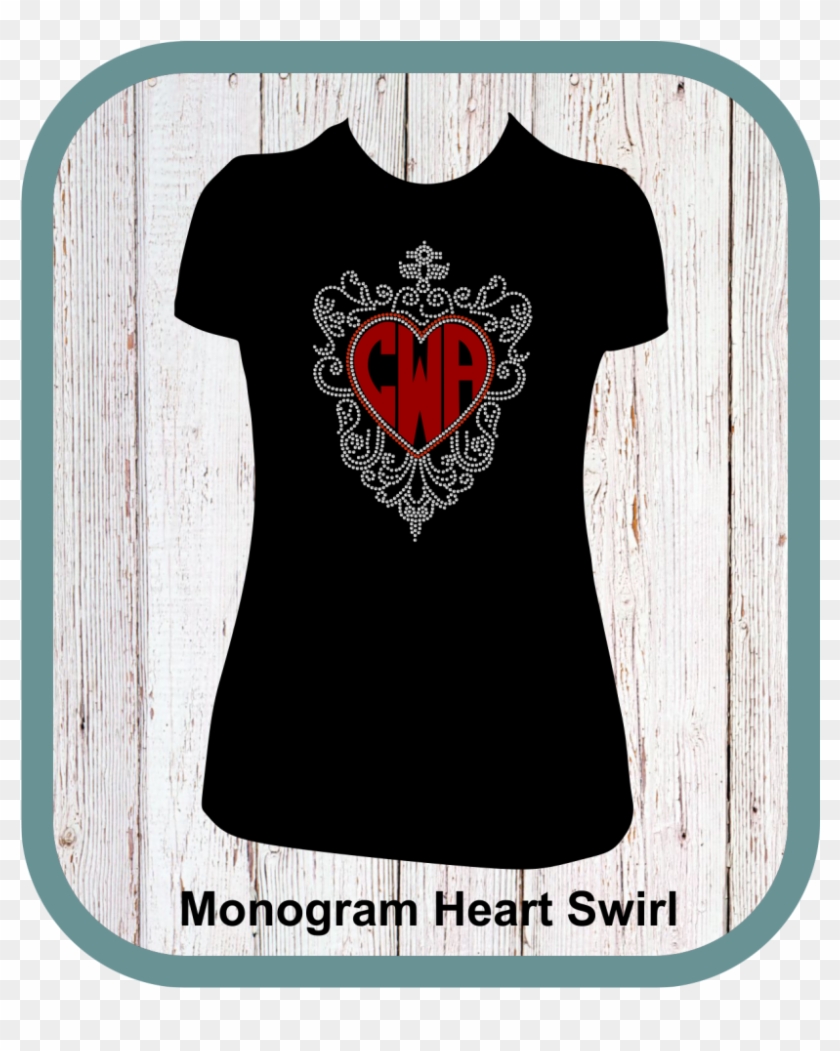 Monogram Heart Swirl Rhinestone Shirt - Heart Clipart