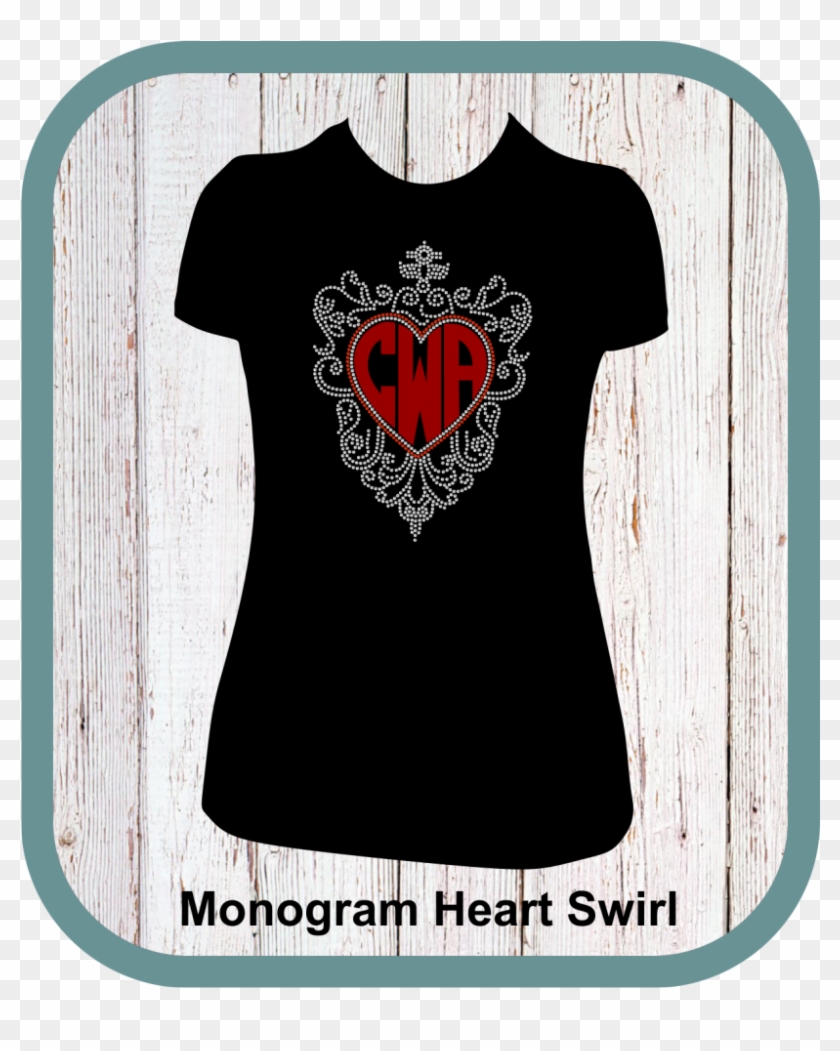 Monogram Heart Swirl Rhinestone Shirt - Heart Clipart #5315236