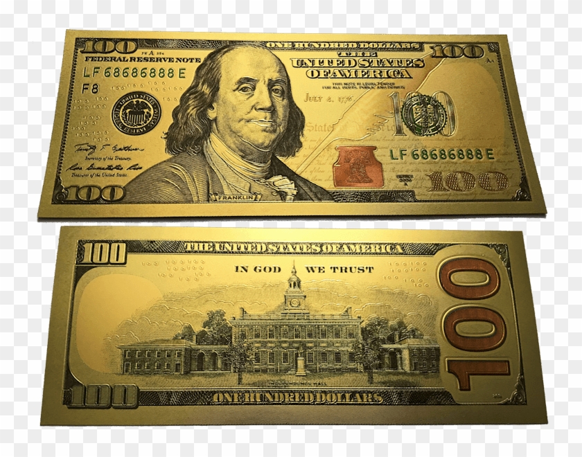 $100 Franklin Colorized Gold Foil Polymer Replica Banknote - New 100 Dollar Bill Clipart
